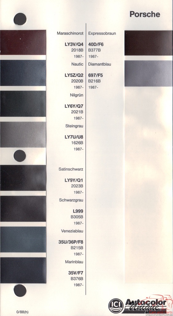 1987 - 1989 Porsche Paint Charts Autocolor